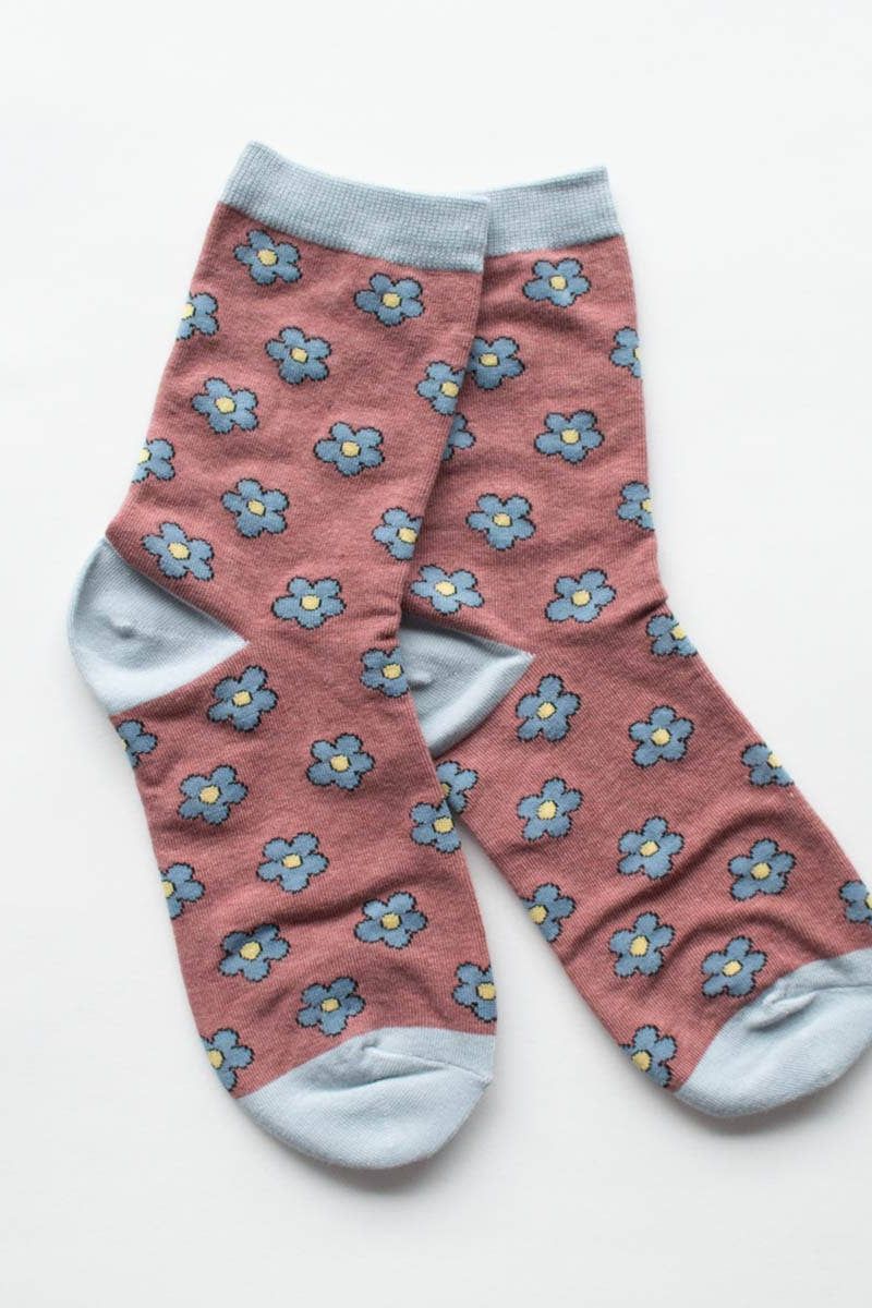Doodle Flower Crew Socks: Yellow/Green