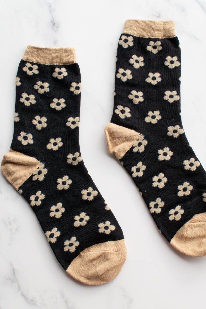 Doodle Flower Crew Socks: Yellow/Green