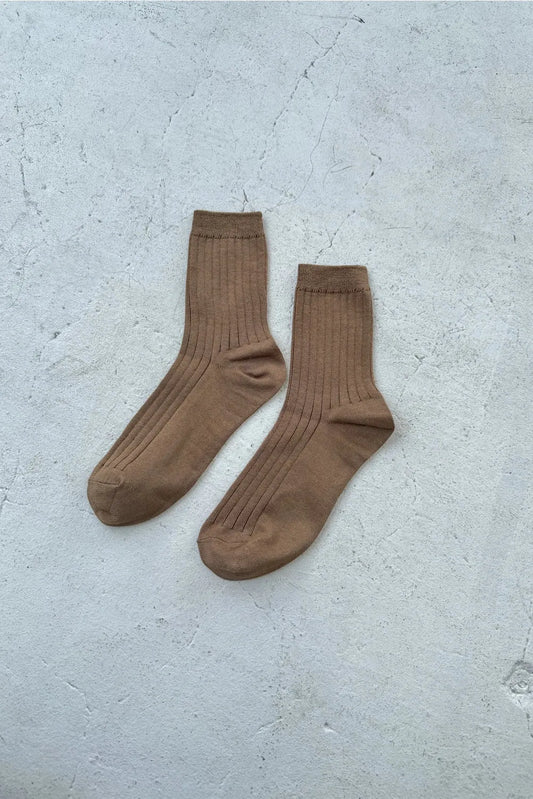 Her Socks - Mercerized Combed Cotton Rib Dark Tan