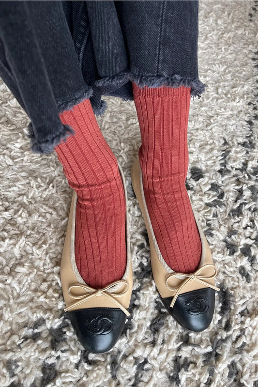 Her Socks - Mercerized Combed Cotton Rib Terracotta