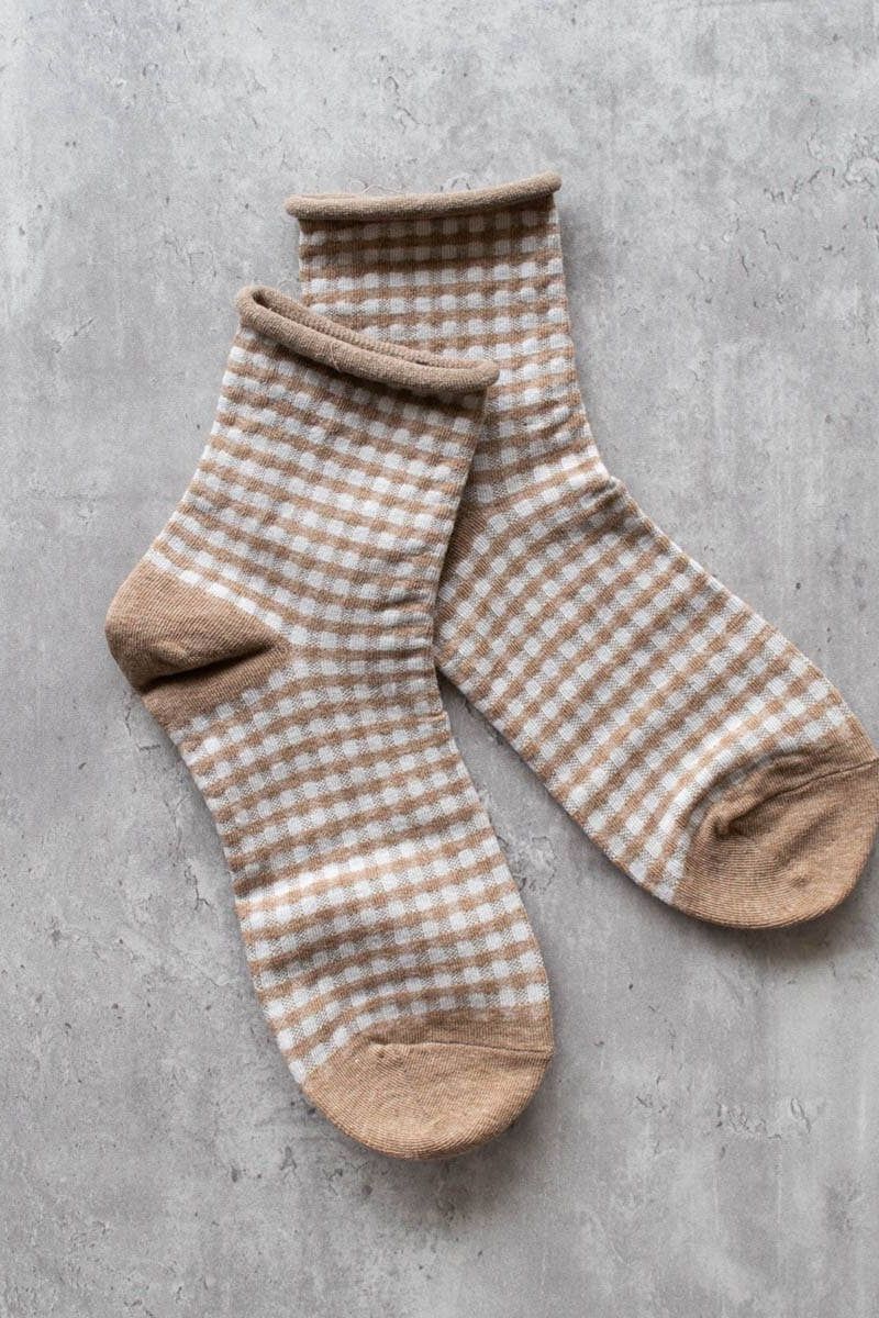 Picnic Mid Crew Socks: Oatmeal Brown