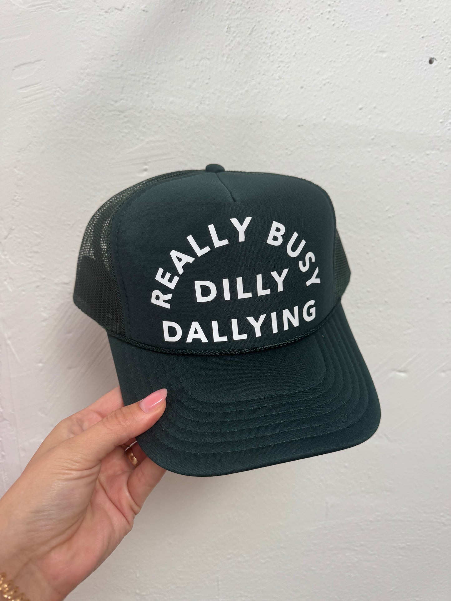 Custom Trucker - Dilly Dallying - Dark Green & White