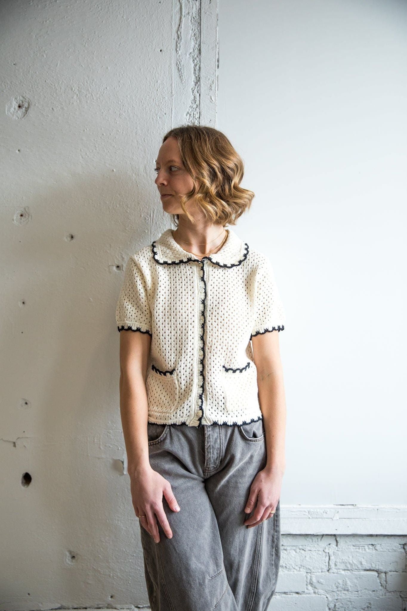 Scalloped Short Sleeve Sweater