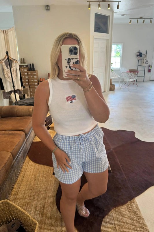 USA Cropped Tank - White