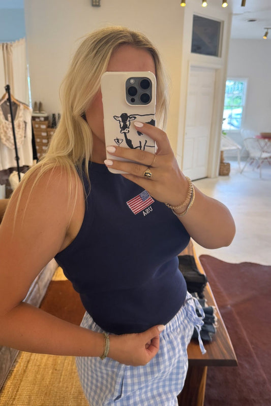 USA Cropped Tank - Navy