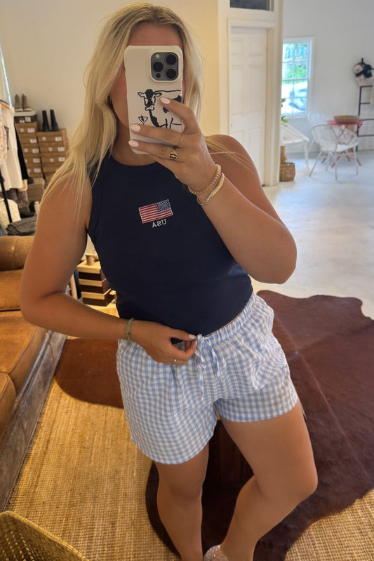 USA Cropped Tank - Navy
