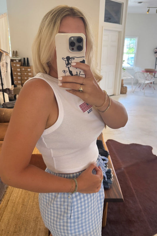 USA Cropped Tank - White