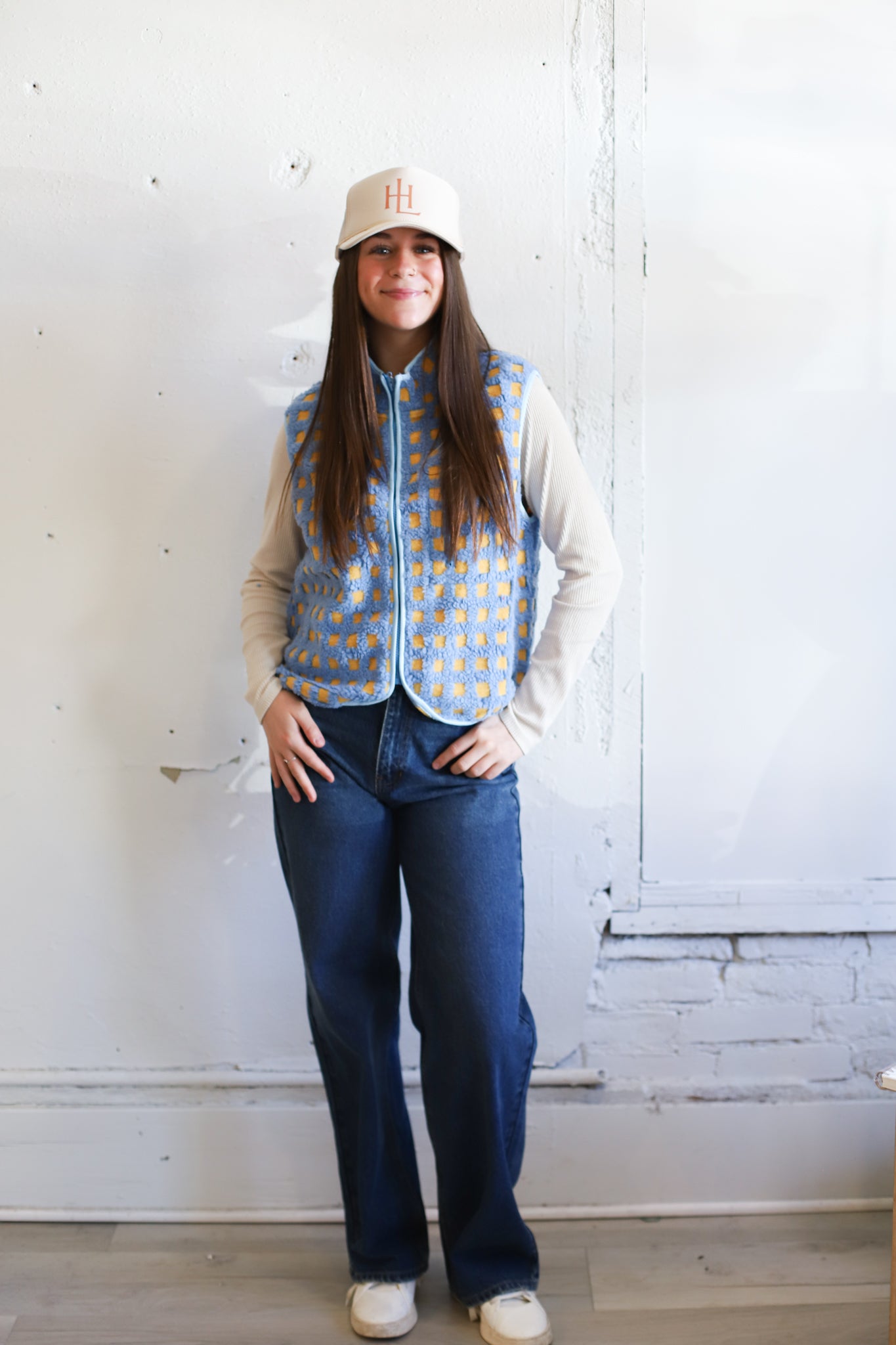 Juno Checkered Vest - Sky