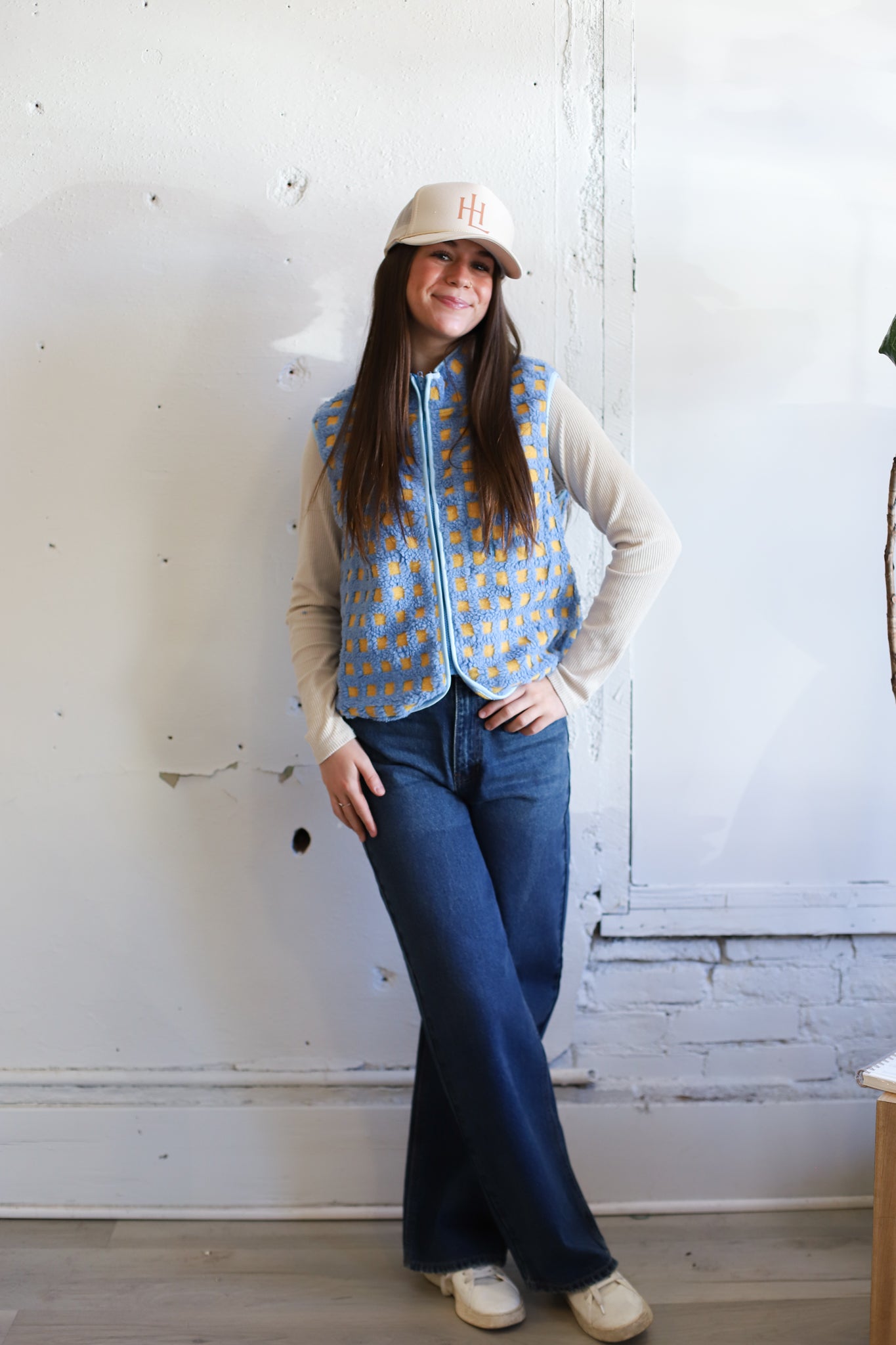 Juno Checkered Vest - Sky