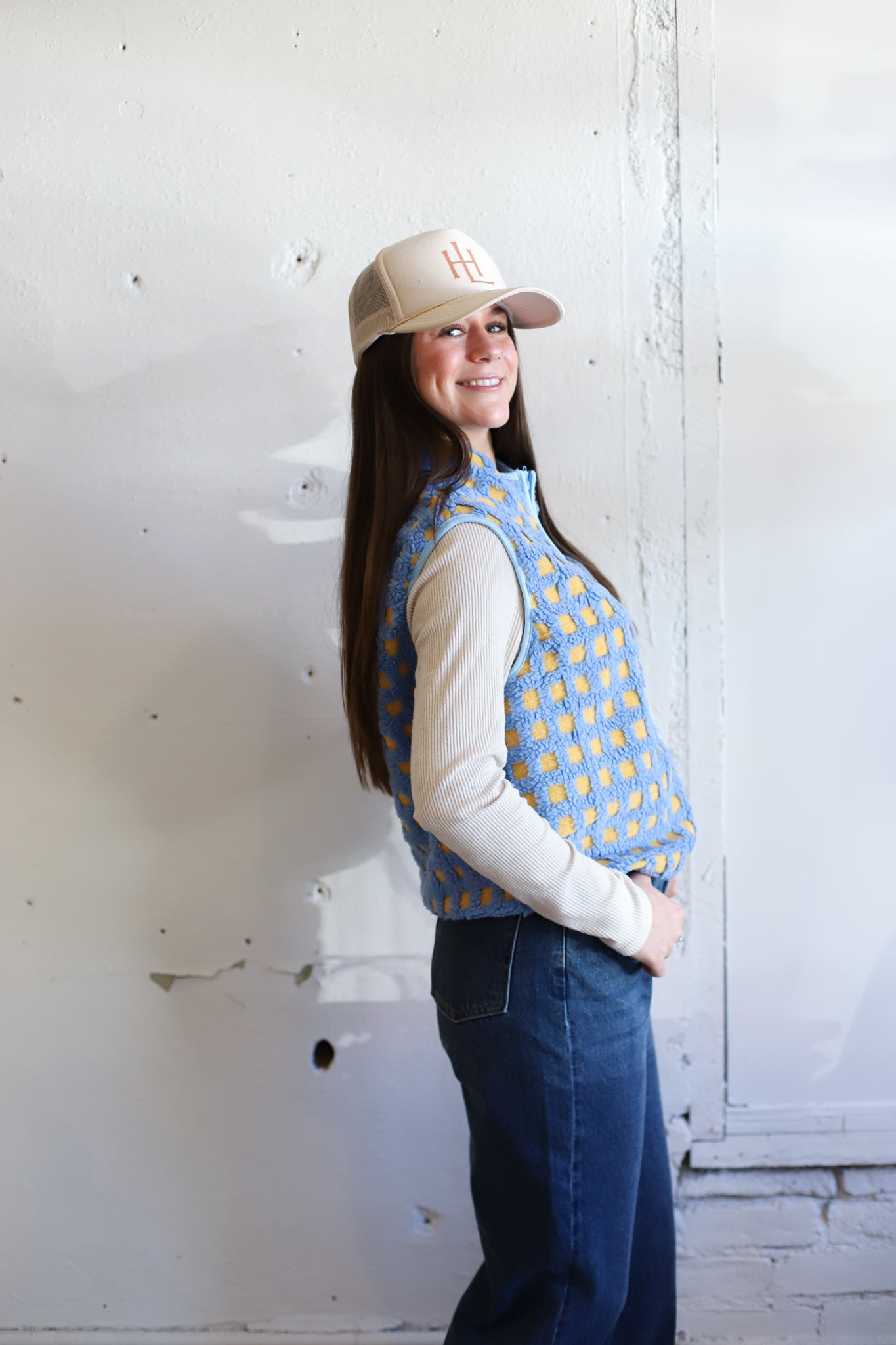 Juno Checkered Vest - Sky