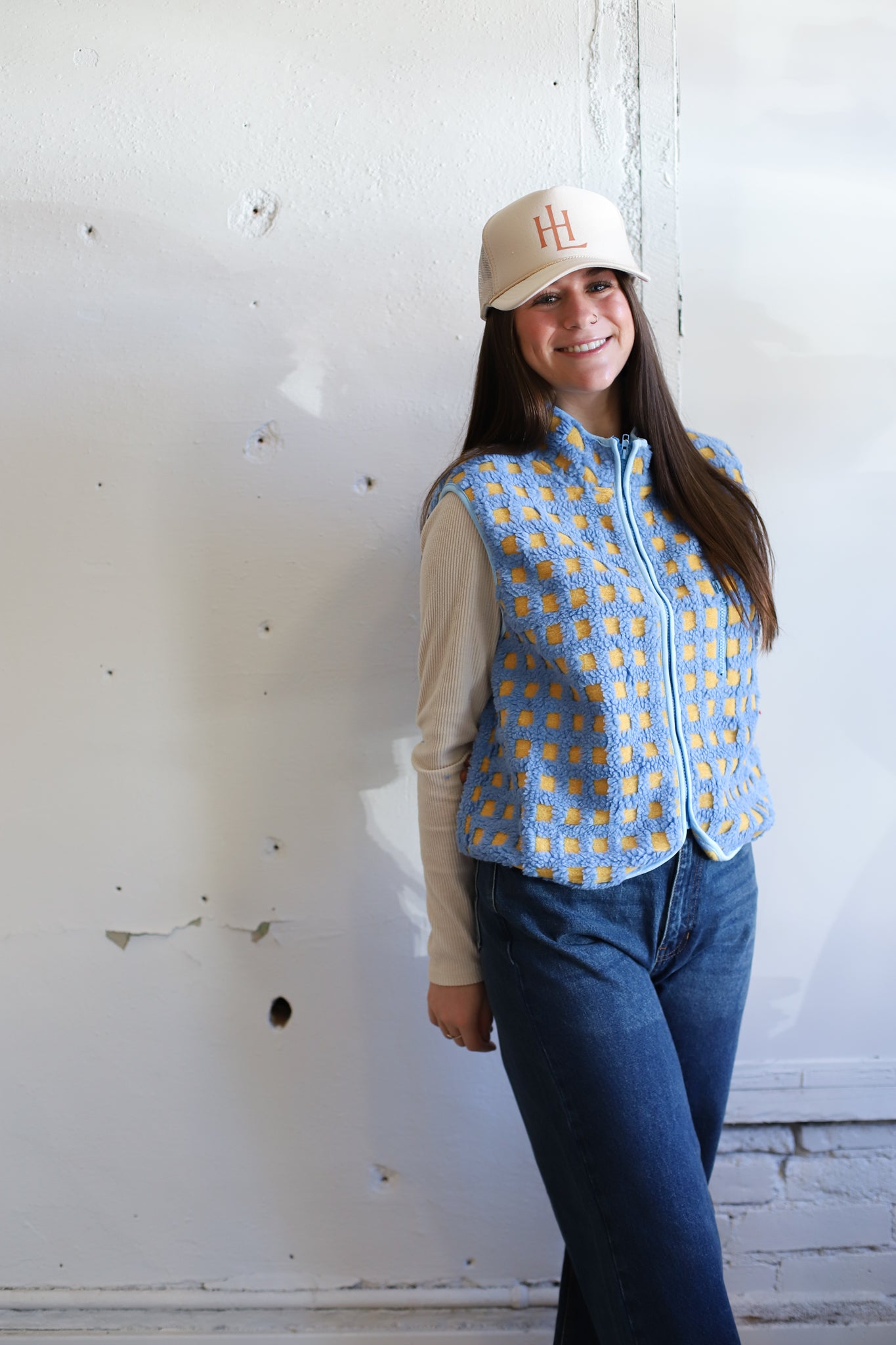 Juno Checkered Vest - Sky