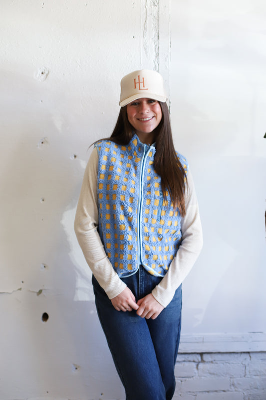 Juno Checkered Vest - Sky