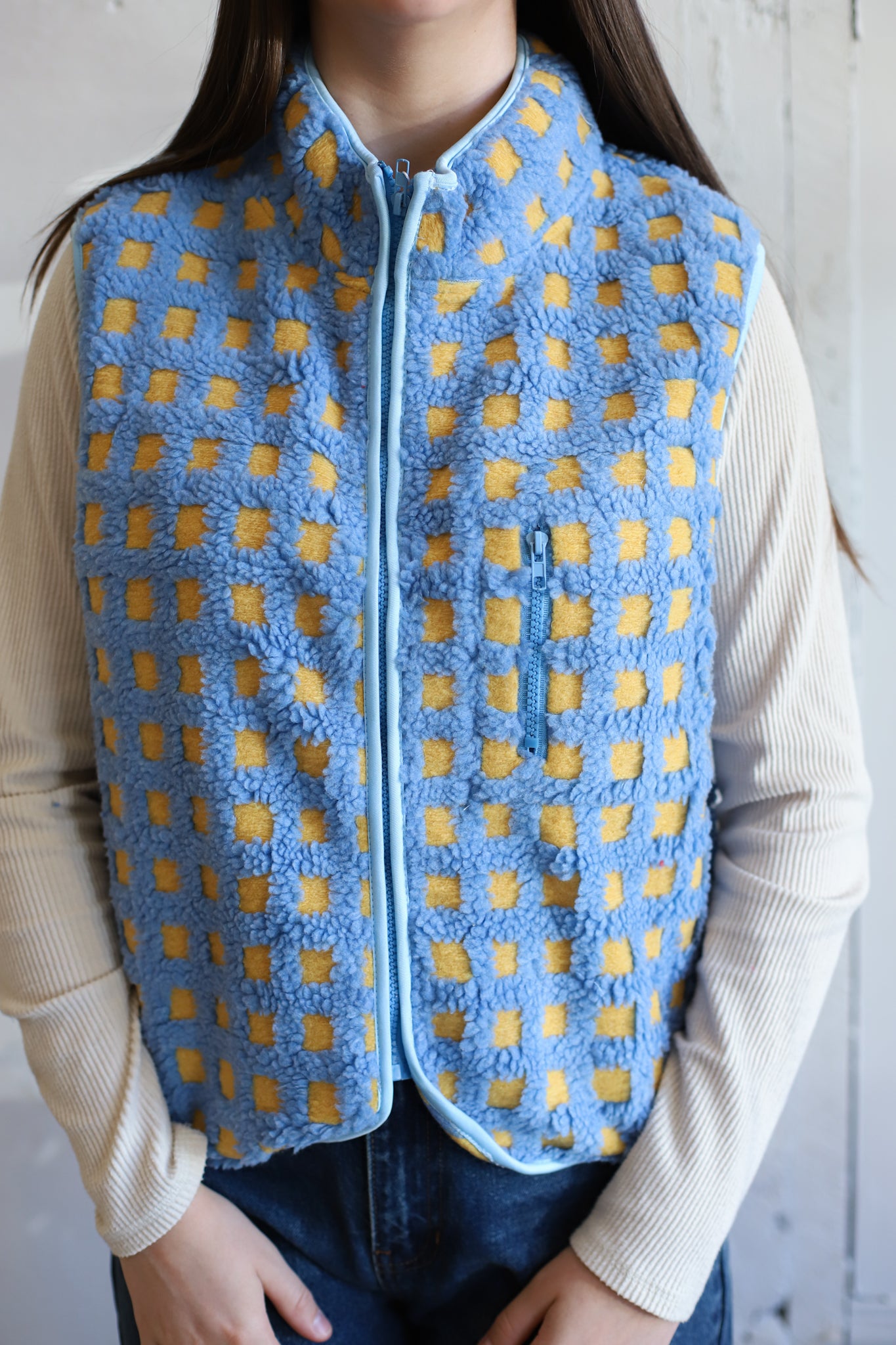 Juno Checkered Vest - Sky