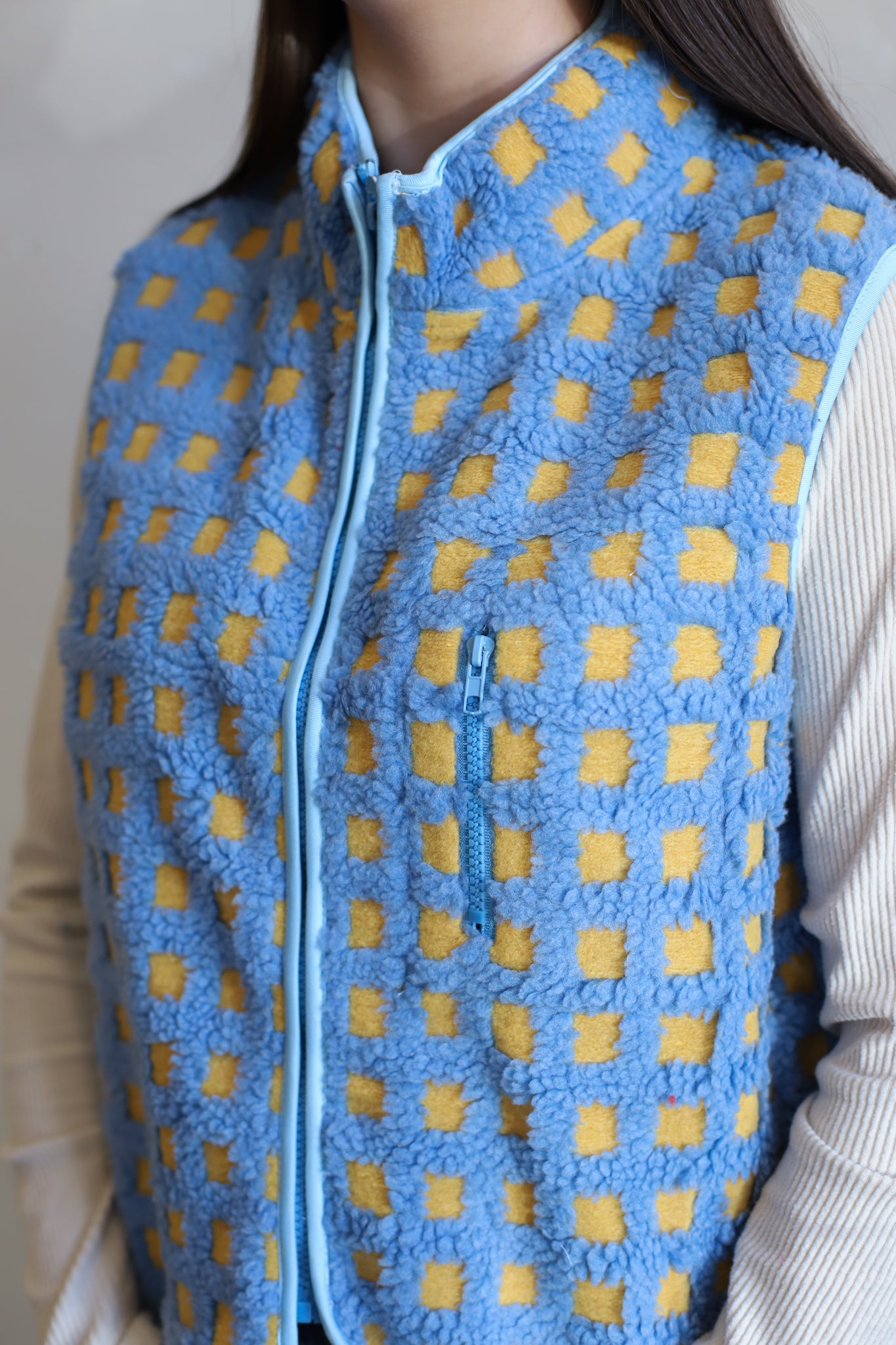 Juno Checkered Vest - Sky