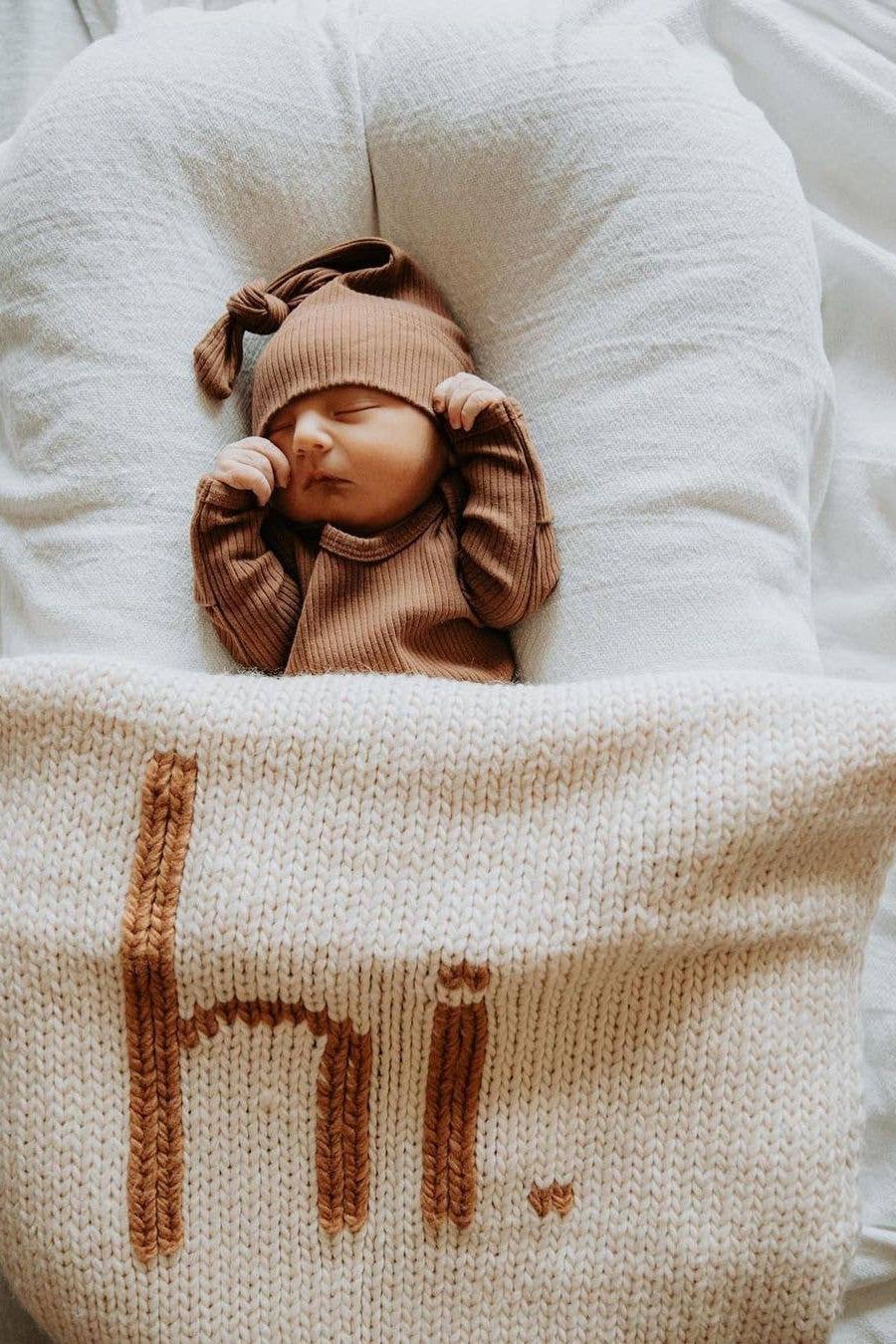 Hi. Hand Knit Baby Blanket Pecan: Pecan