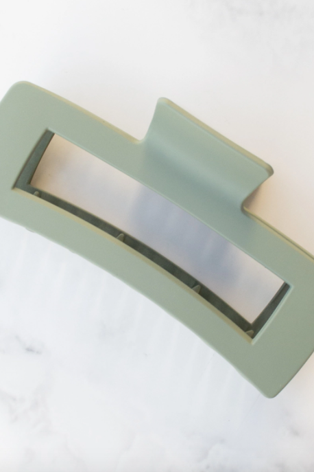 Jumbo Size Solid Long Square Hair Clip - Matte Sage