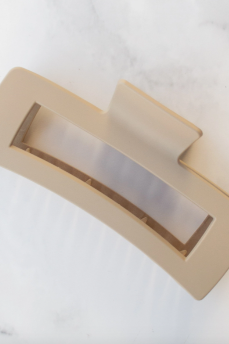 Tiepology - Jumbo Size Solid Long Square Hair Clip - Matte Khaki