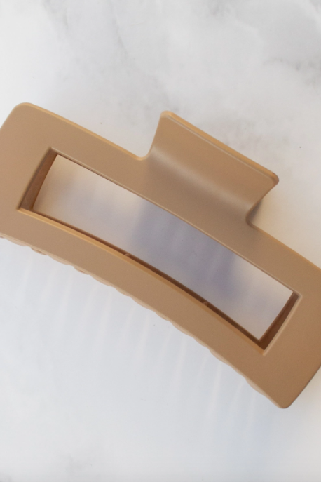 Jumbo Size Solid Long Square Hair Clip - Matte Mocha