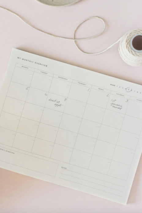 Monthly Overview Notepad