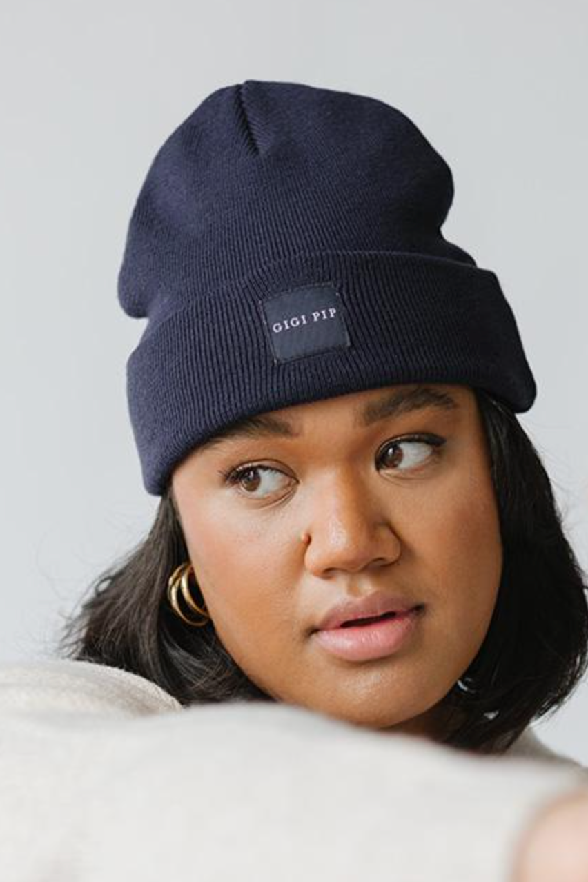 Gigi Pip Knit Beanie - Navy Blue