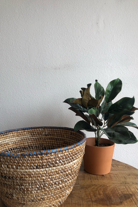 Woven Basket - medium with blue