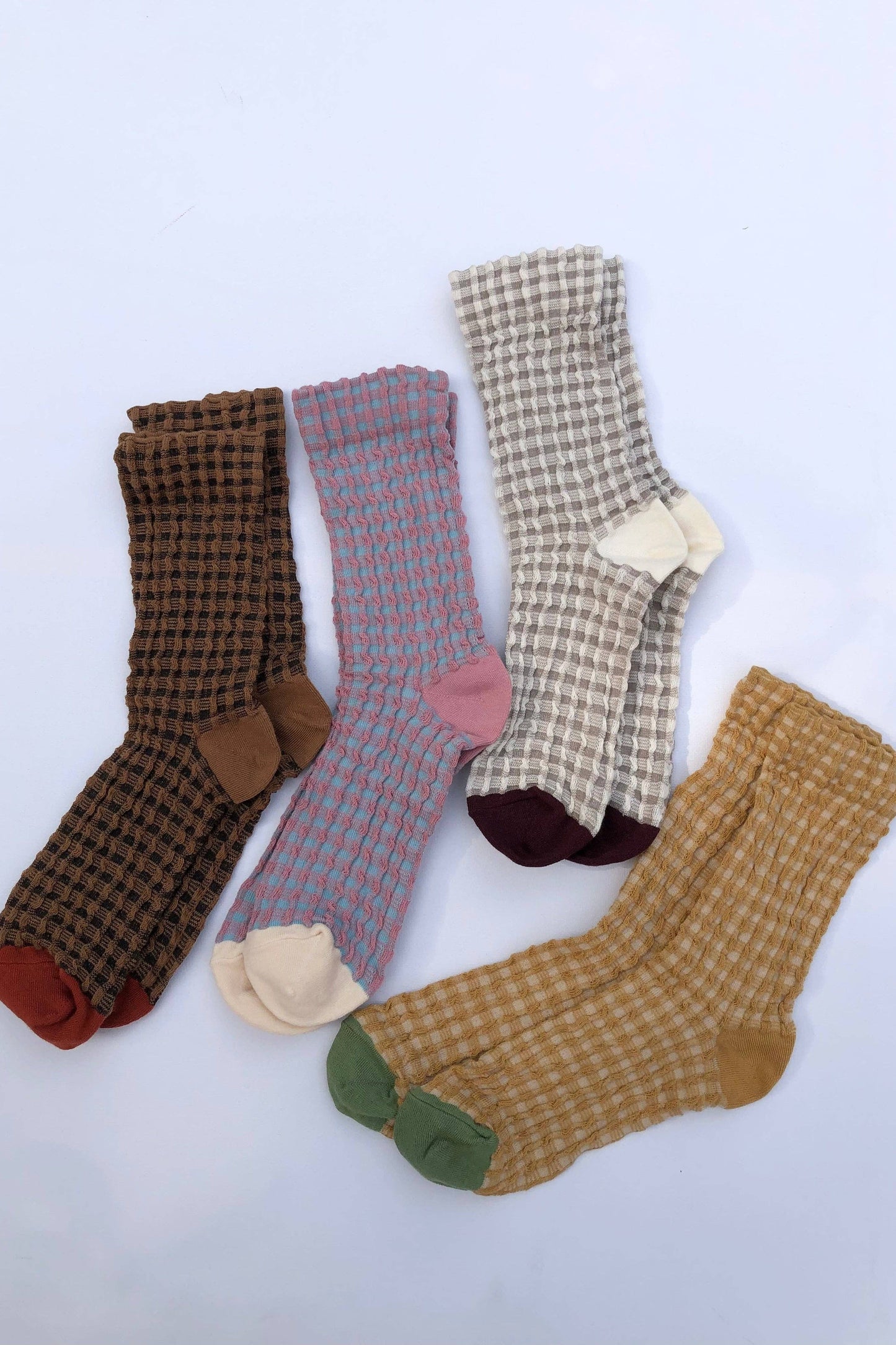 GINGHAM WAFFLE SOCKS - neutral: Brown