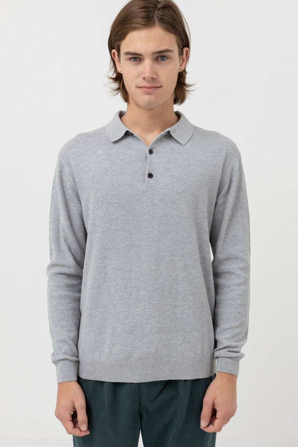 textured knit ls polo