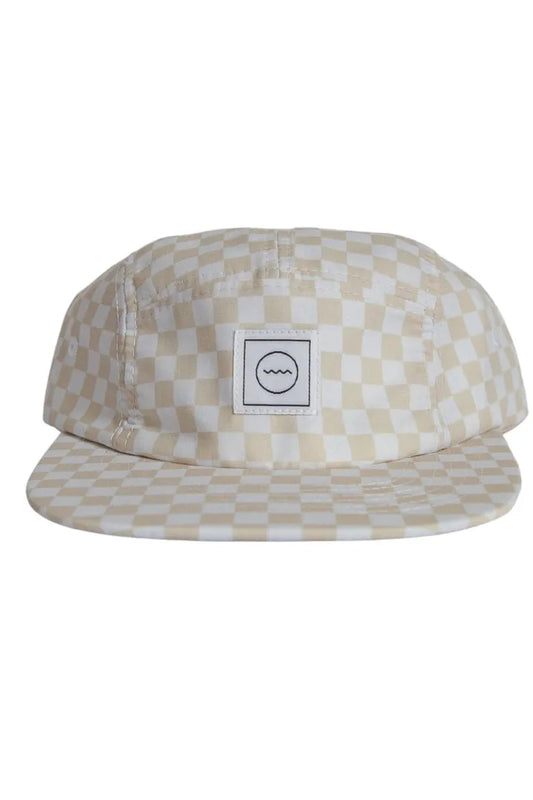 Cotton Five-Panel Hat in Cream Check