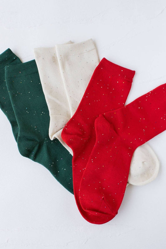 Women's Holiday Glitter Socks: Red