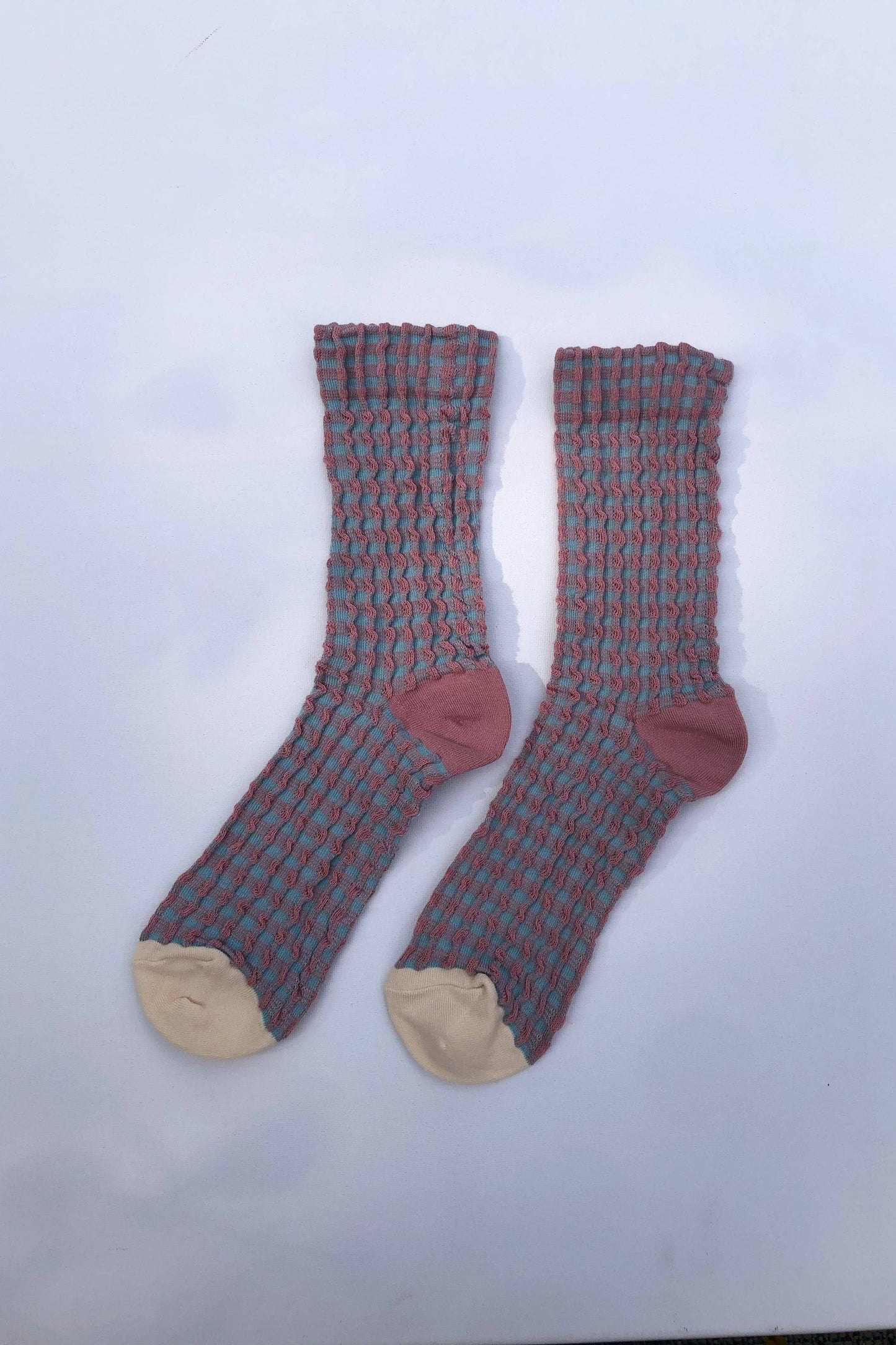 GINGHAM WAFFLE SOCKS - neutral: Blue