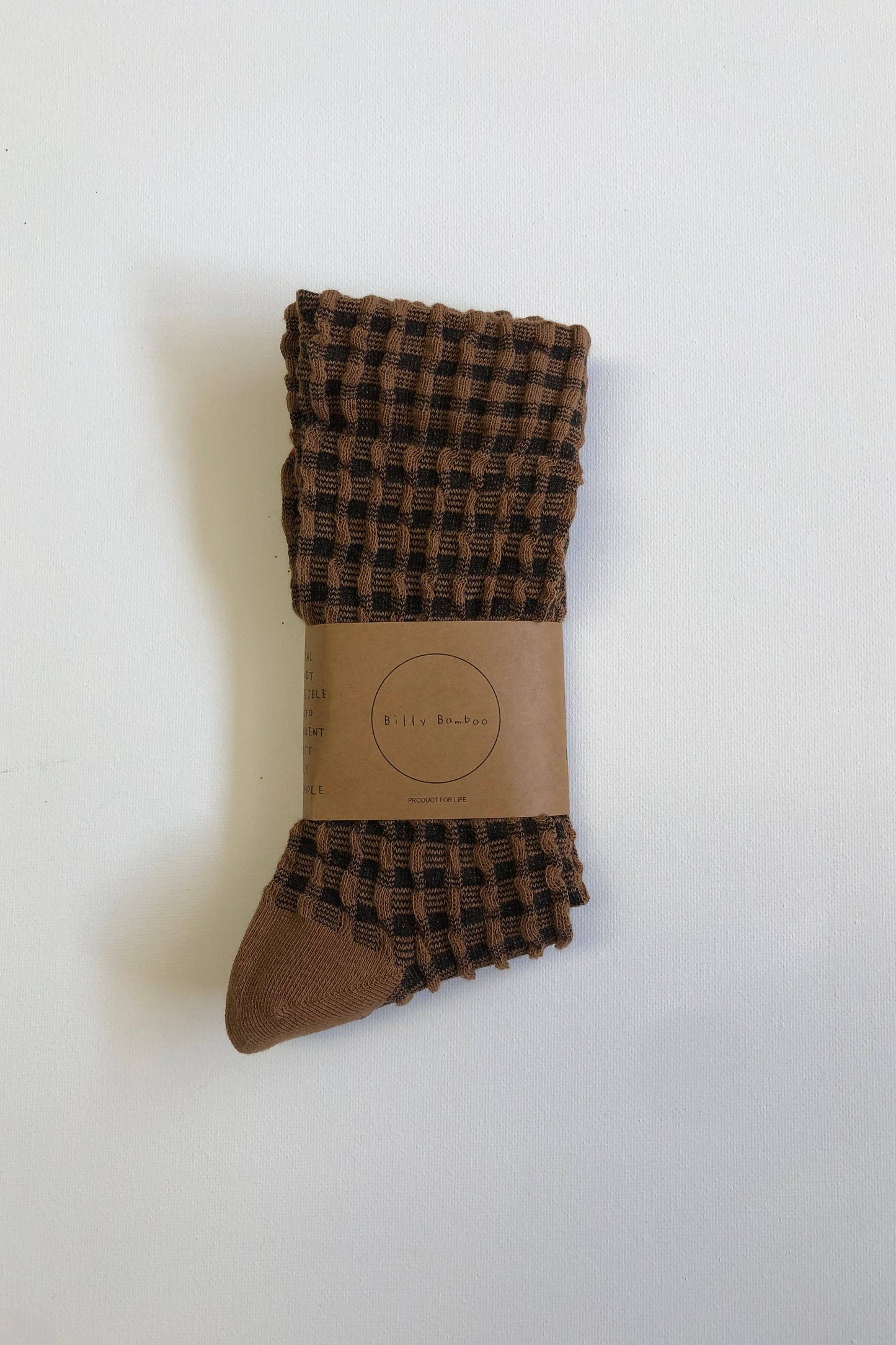 GINGHAM WAFFLE SOCKS - neutral: Brown