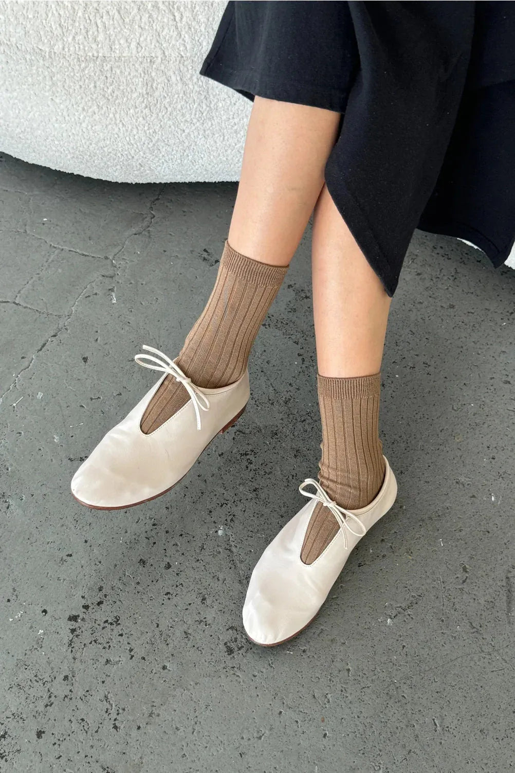 Her Socks - Mercerized Combed Cotton Rib Dark Tan