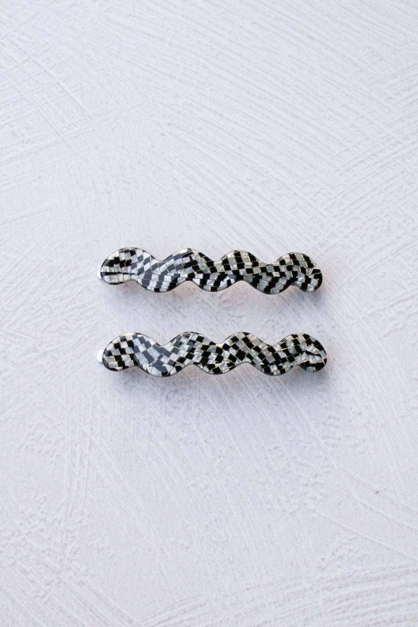 Eco Cloud Wave Slide Hair Pin Set: Checkerboard