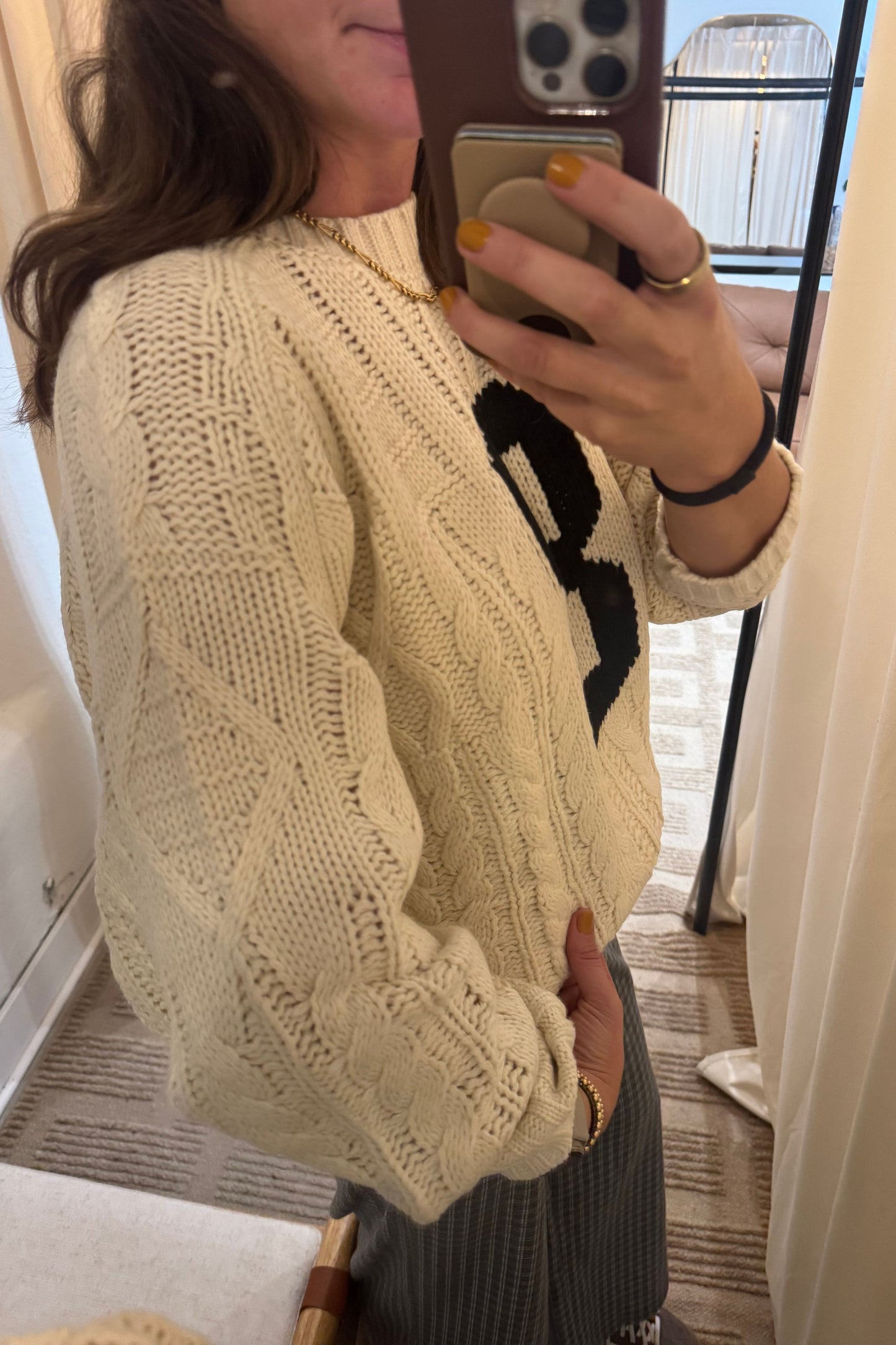 Varsity Cable Knit Sweater