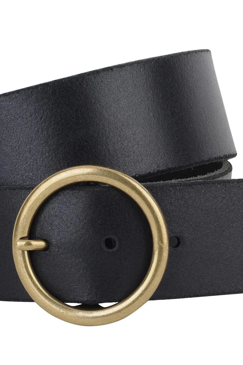 MW Wide Brass-Toned Ring Buckle Leather Belt