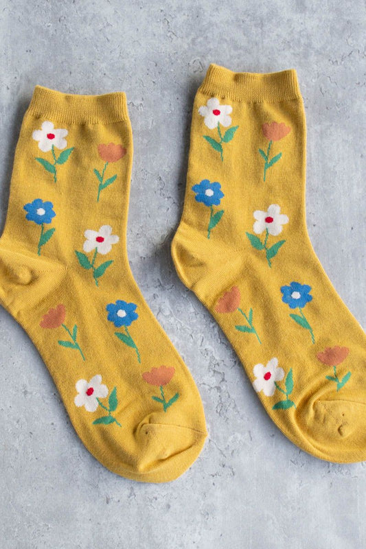 Favorite Flower Casual Socks -Mustard