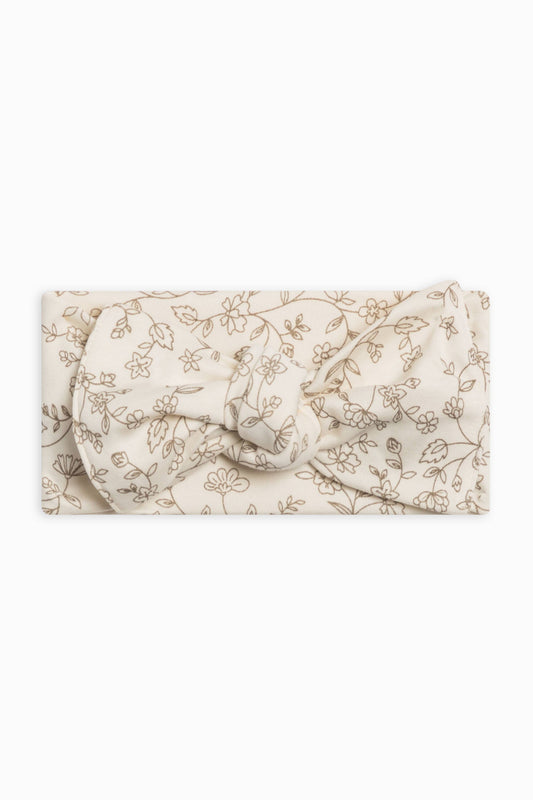 Organic Baby Hattie Knot Bow Wrap - Pip Floral / Ivory