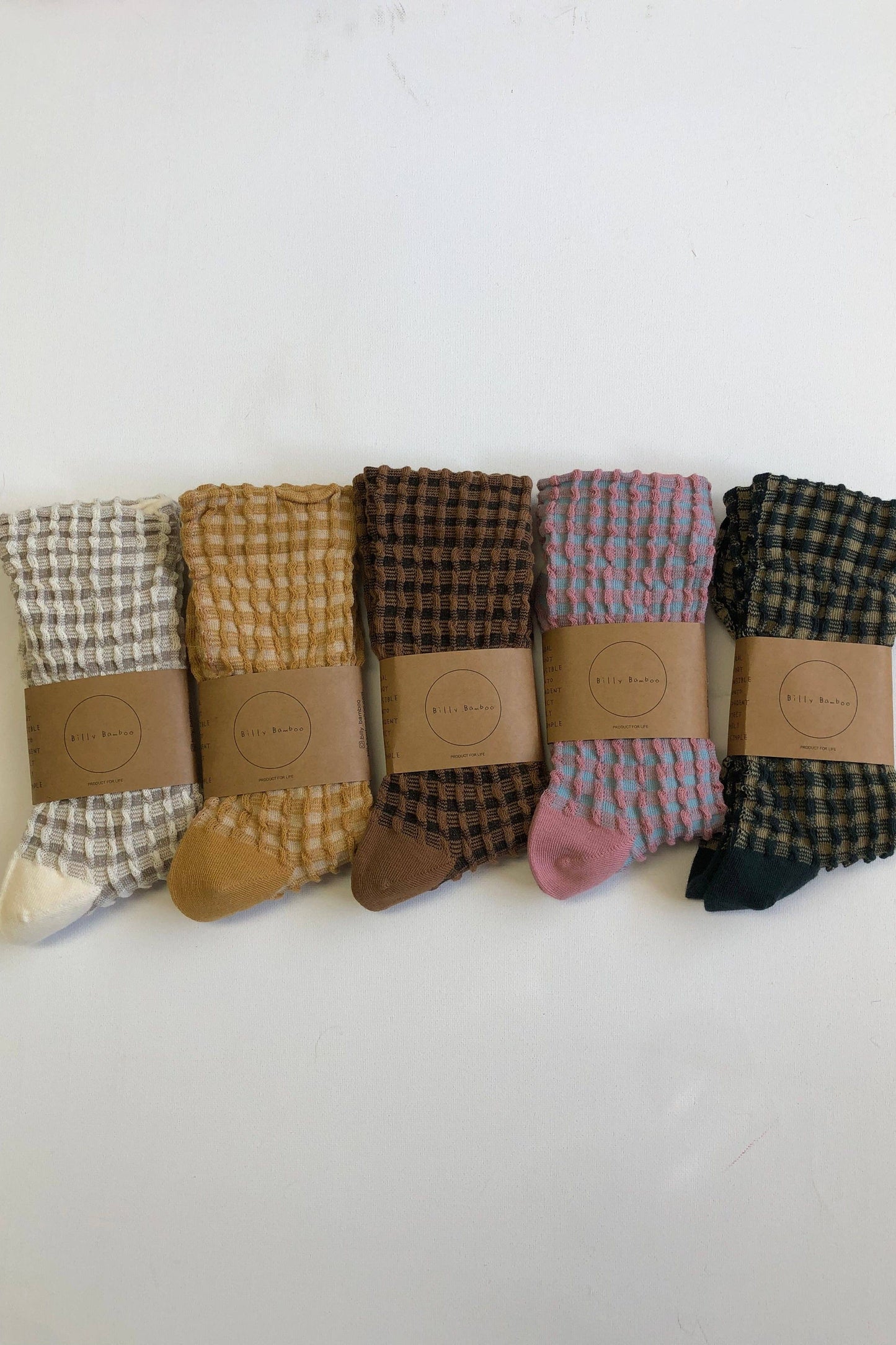 GINGHAM WAFFLE SOCKS - neutral: Brown