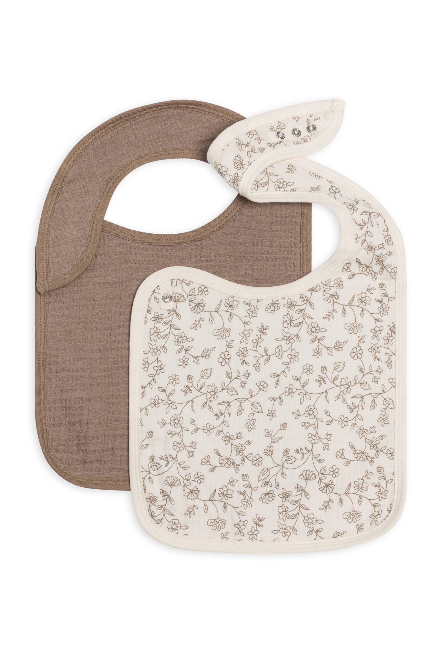 Organic 2-Pack Muslin Bibs - Pip Floral Ivory + Taupe