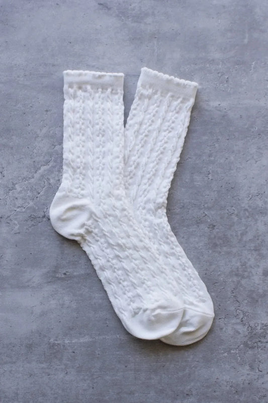 Floral Twist Casual Socks White