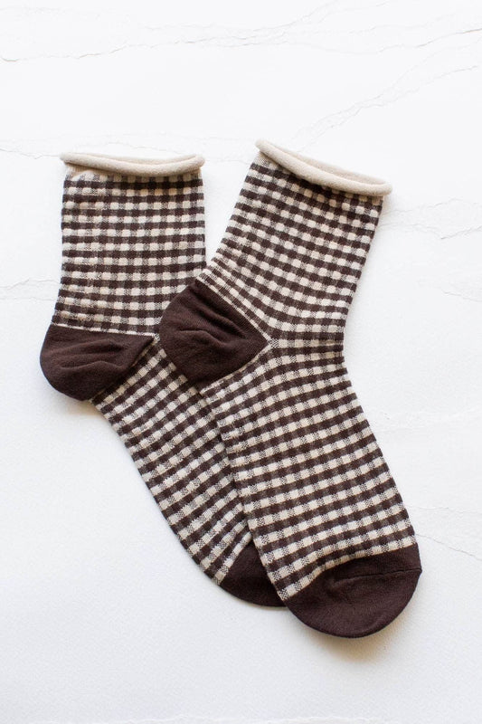 Picnic Mid Crew Socks: Oatmeal Brown