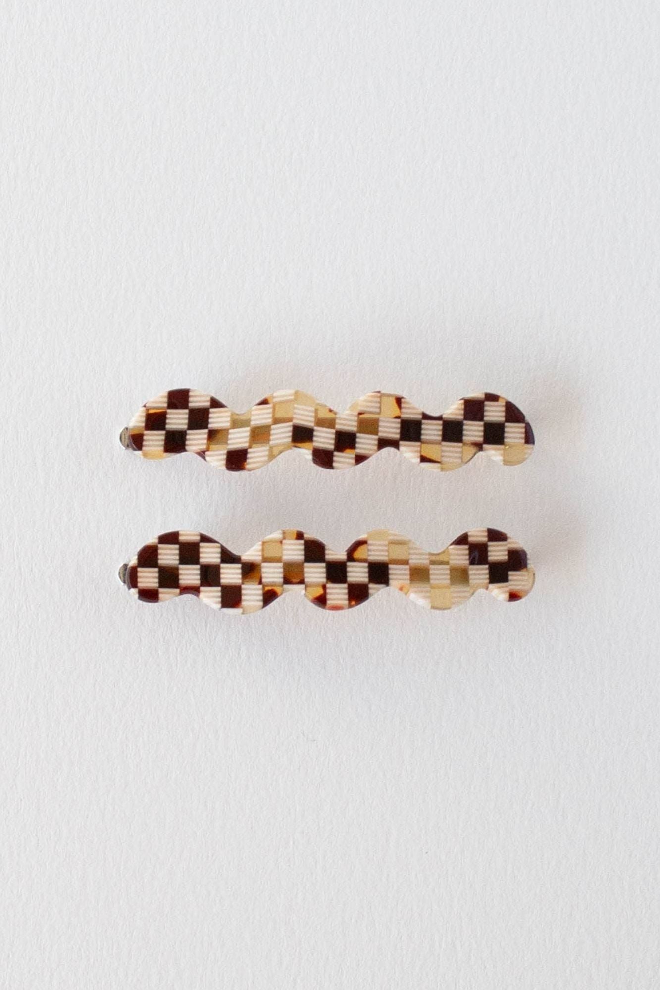 Eco Cloud Wave Slide Hair Pin Set: Checkerboard