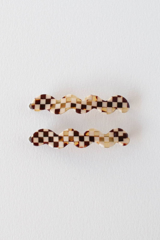 Eco Cloud Wave Slide Hair Pin Set: Checkerboard