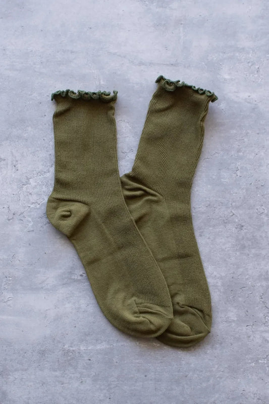 Wednesday Ruffle Socks Olive