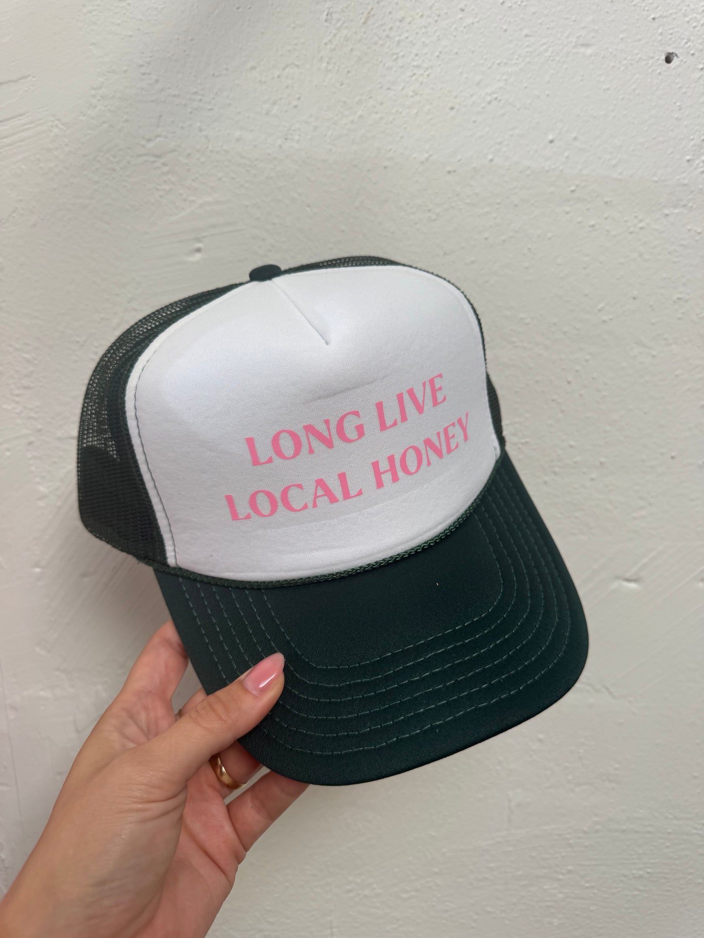 Custom Trucker - Long Love! - Dark Green & Light Pink