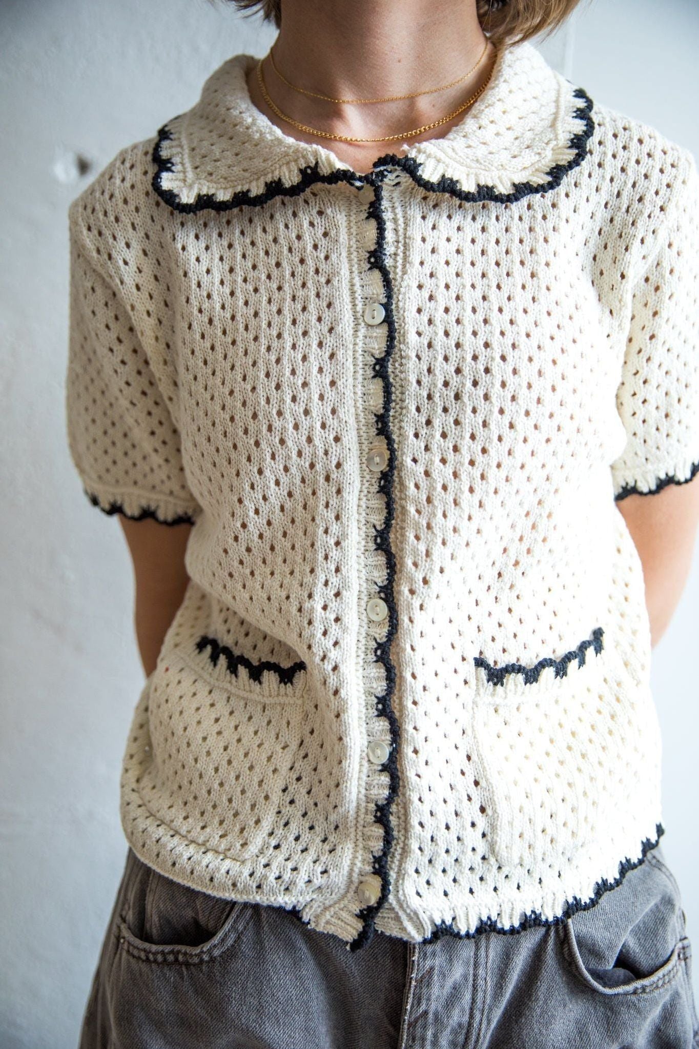 Scalloped Short Sleeve Sweater