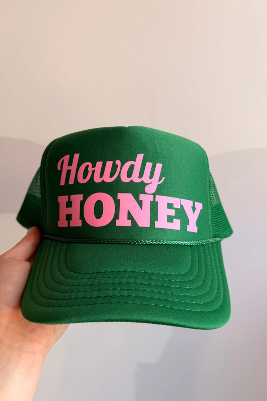 Custom Trucker - HOWDY HONEY - Green & Pink