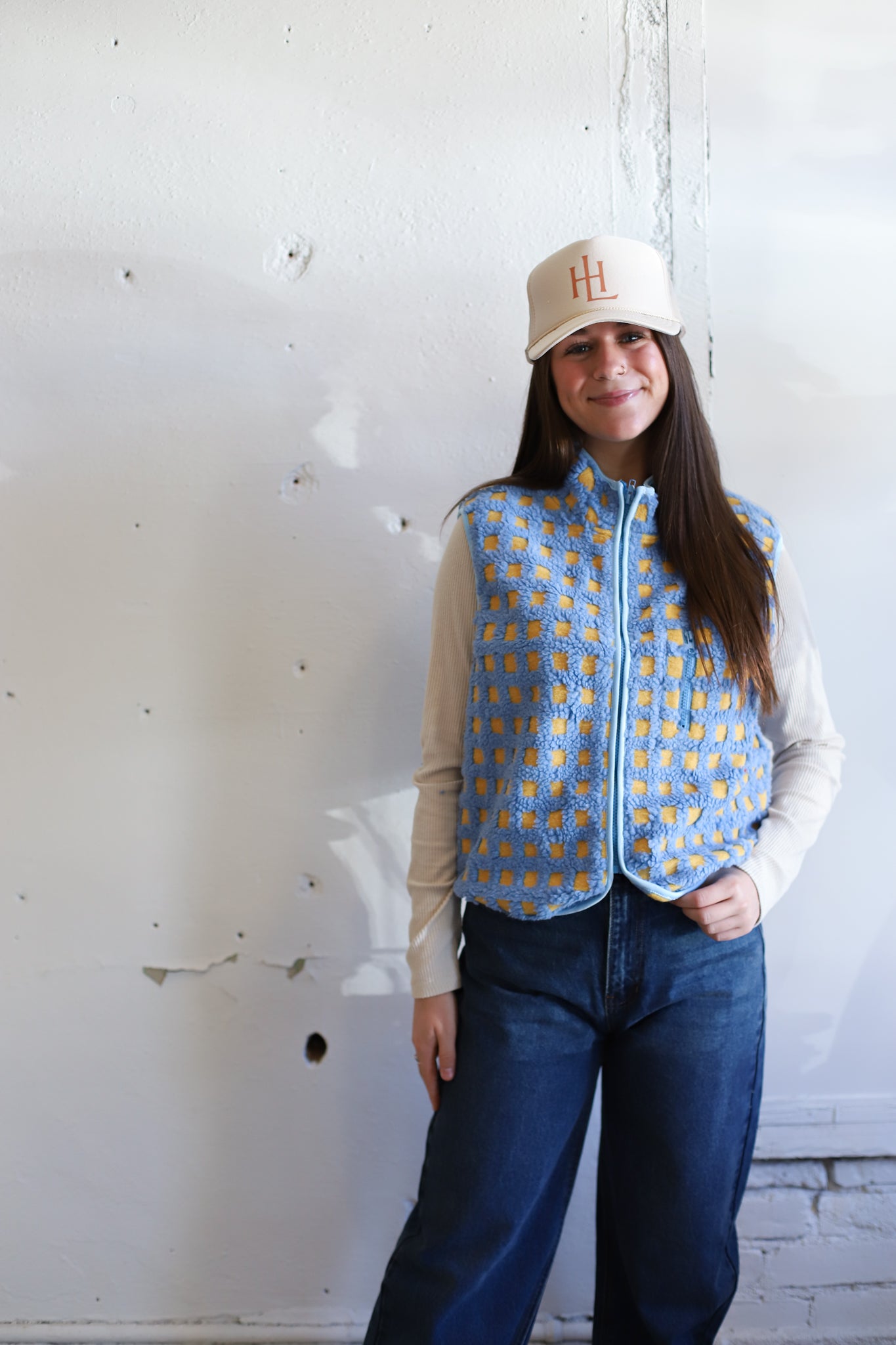 Juno Checkered Vest - Sky