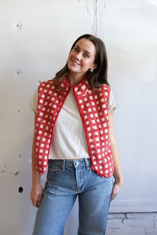Juno Checkered Vest - Apple