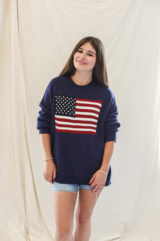 USA Flag Sweater- navy